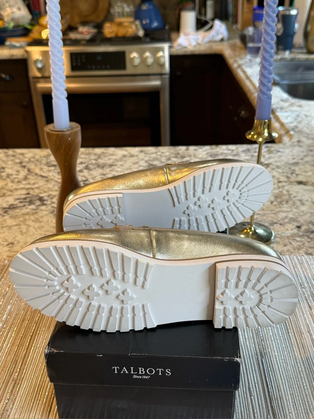 NEW Talbots LAURA LINK LEATHER LOAFERS - METALLIC Gold, Size 7.5
